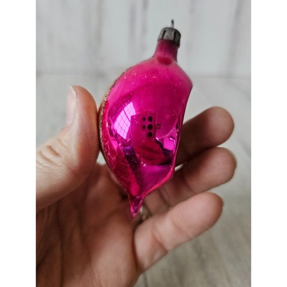 Vintage Poland indent reflector pink mini ornament glass Xmas glitter tree - Picture 4 of 9